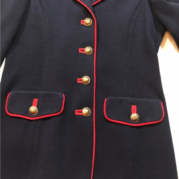 St.John Santana Knit Jacket and Pant Suit Navy Blue, Red Trim Sz 4 Vintage - Picture 5 of 10
